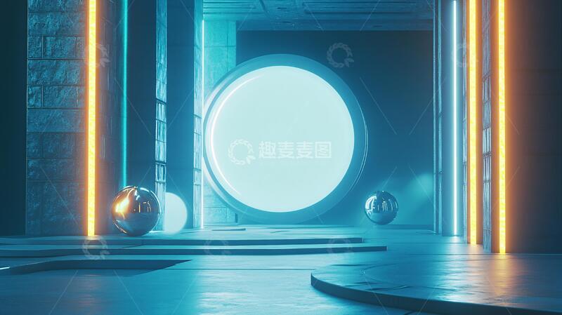 高清大图下载【趣麦麦图】霓虹灯展台科幻飞船朋克