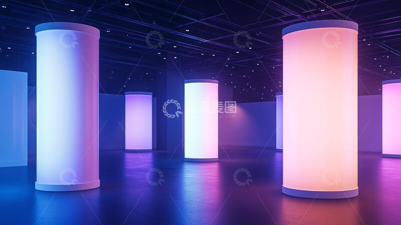 霓虹灯展台背景展厅海报