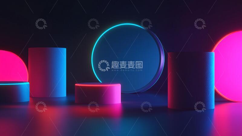 高清大图下载【趣麦麦图】霓虹灯堆景讲台平台粉色