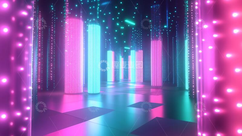 高清大图下载【趣麦麦图】霓虹灯展台舞台走廊粉色