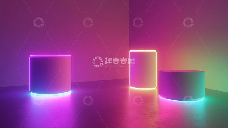 高清大图下载【趣麦麦图】霓虹灯展台平台场景讲台