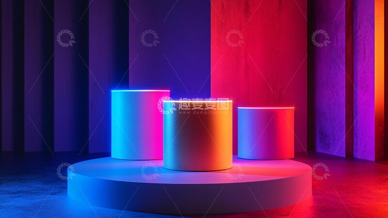 高清大图下载【趣麦麦图】霓虹灯展台讲台平台粉色