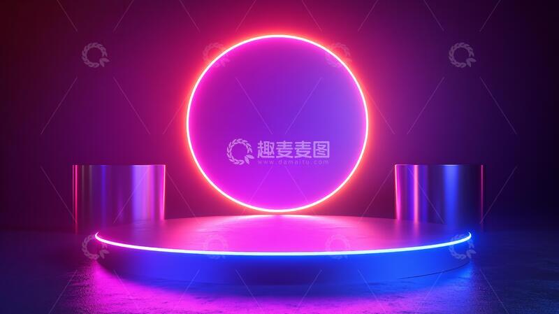 高清大图下载【趣麦麦图】霓虹灯展台平台粉色舞台