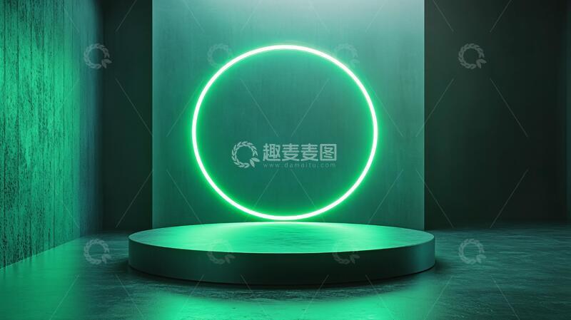 高清大图下载【趣麦麦图】霓虹灯展台圆形绿色场景
