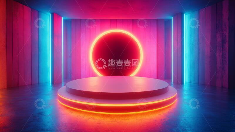 高清大图下载【趣麦麦图】霓虹灯展台舞台平台粉色1