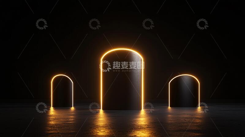 高清大图下载【趣麦麦图】霓虹灯展台场景黑金线条