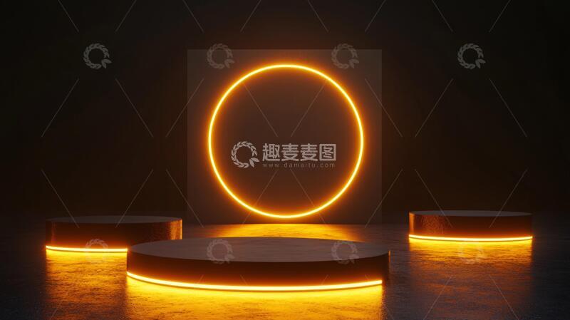 高清大图下载【趣麦麦图】霓虹灯展台圆形平台场景