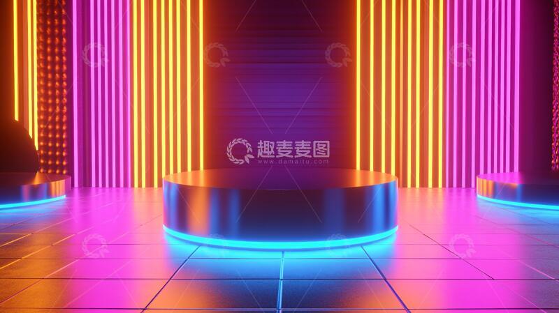 高清大图下载【趣麦麦图】霓虹灯展台舞台场景走廊