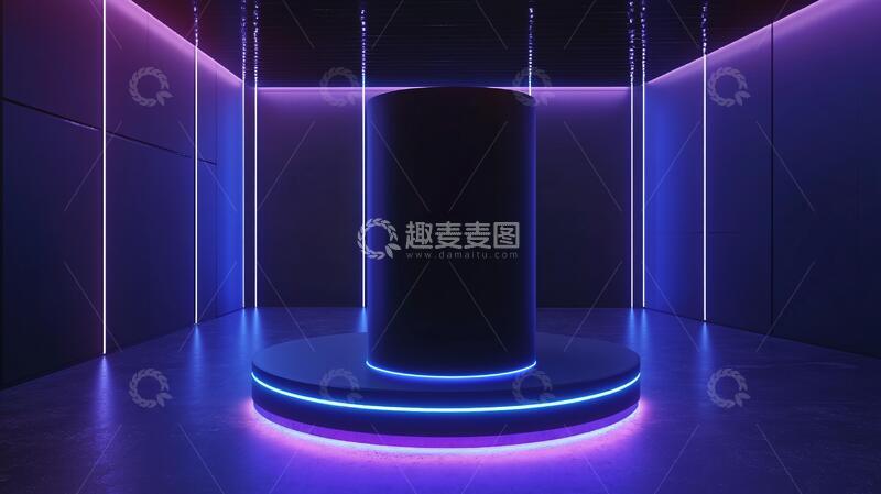 高清大图下载【趣麦麦图】霓虹灯展台粉色平台科技