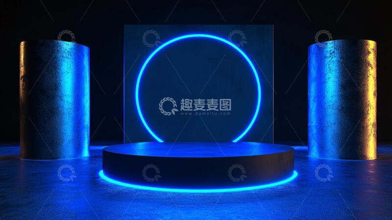 高清大图下载【趣麦麦图】霓虹灯展台蓝色圆形舞台