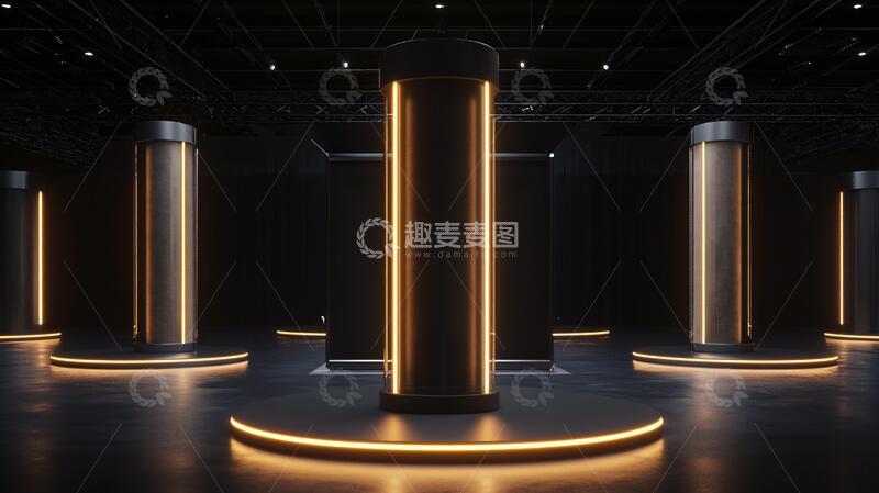 高清大图下载【趣麦麦图】霓虹灯展台舞台圆柱弧形