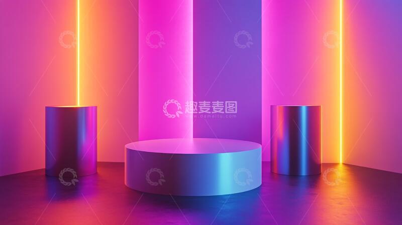 高清大图下载【趣麦麦图】-霓虹灯展台平台讲台粉色