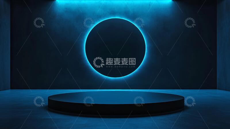 高清大图下载【趣麦麦图】霓虹灯展台舞台蓝色圆形