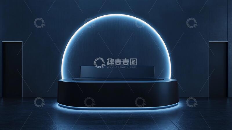 高清大图下载【趣麦麦图】霓虹灯展台前台圆形科技