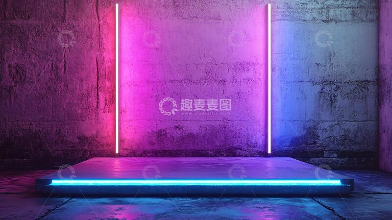 高清大图下载【趣麦麦图】霓虹灯展台粉色平台舞台2