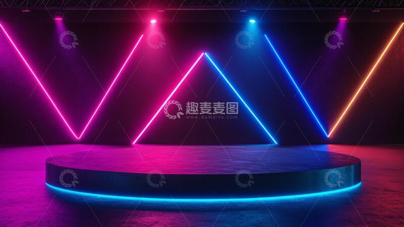 高清大图下载【趣麦麦图】霓虹灯舞台舞台圆柱弧形