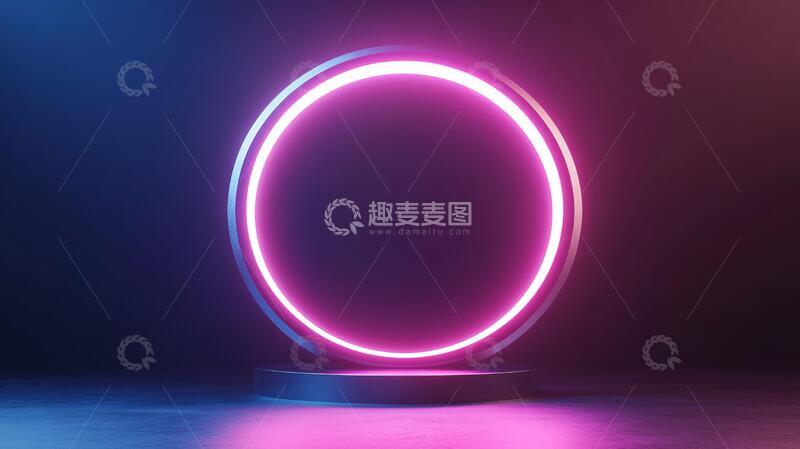 高清大图下载【趣麦麦图】霓虹灯展台平台场景粉色2