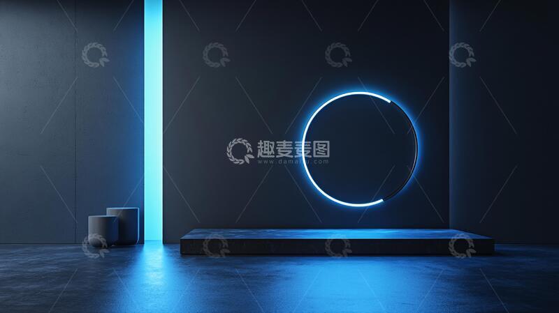 高清大图下载【趣麦麦图】霓虹灯展台场景平台蓝色