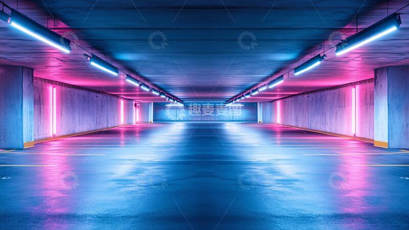 高清大图下载【趣麦麦图】霓虹走廊走廊场景车库