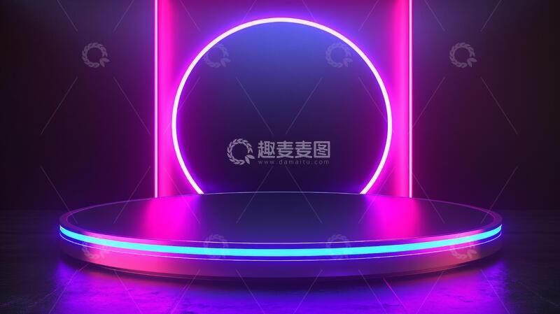 高清大图下载【趣麦麦图】霓虹灯展台平台舞台圆形1