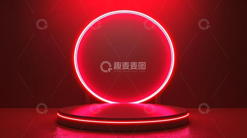高清大图下载【趣麦麦图】霓虹灯展台粉色平台圆形1