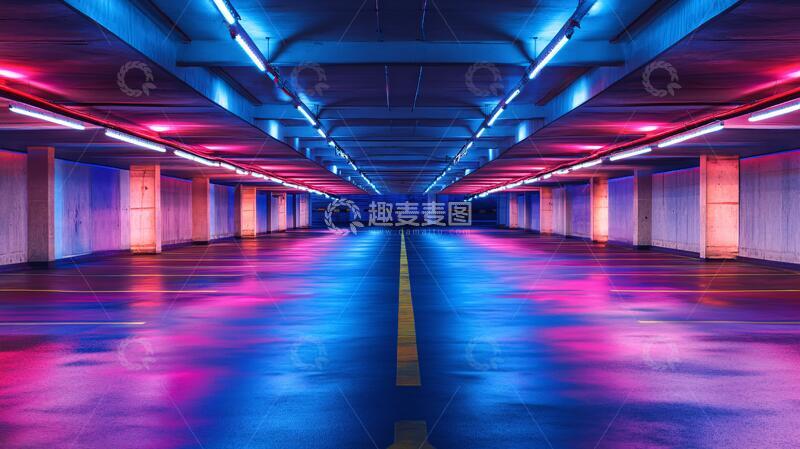 高清大图下载【趣麦麦图】霓虹走廊走廊彩色路面