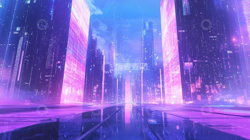 高清大图下载【趣麦麦图】紫色科技城市3