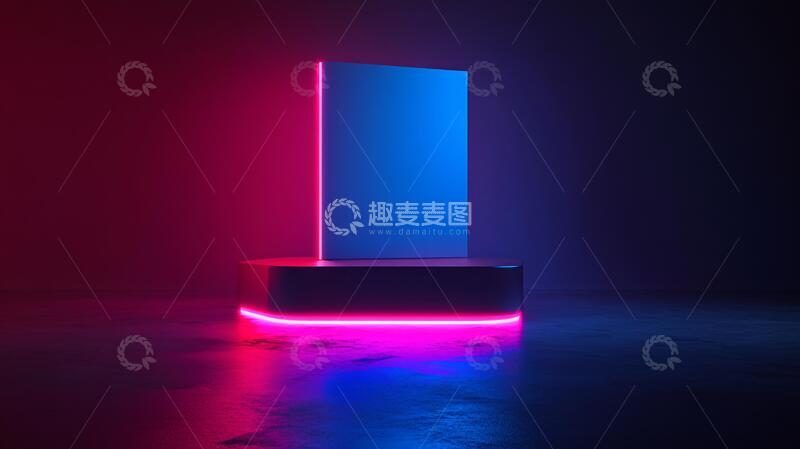 高清大图下载【趣麦麦图】霓虹灯展台平台粉色讲台3