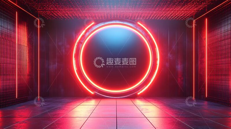 高清大图下载【趣麦麦图】霓虹灯展台科幻走廊拱门