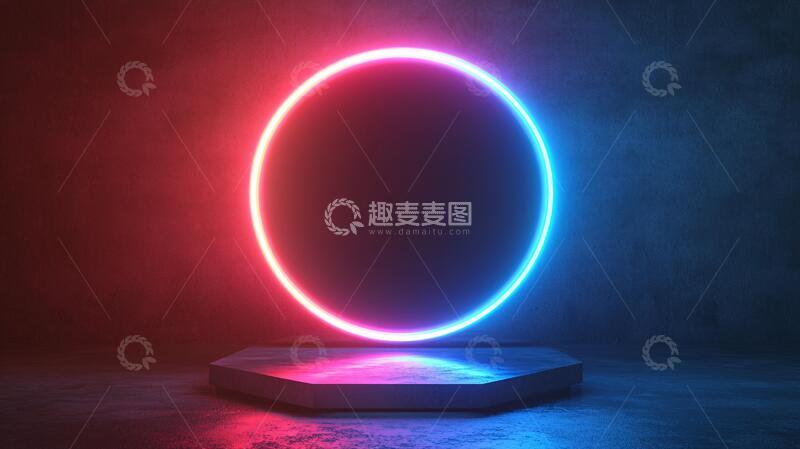 高清大图下载【趣麦麦图】霓虹灯展台平台舞台粉色1