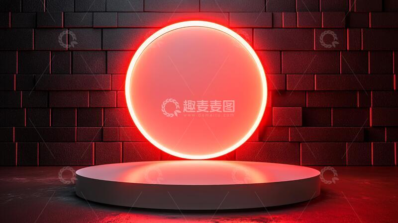 高清大图下载【趣麦麦图】霓虹灯展台粉色圆形平台