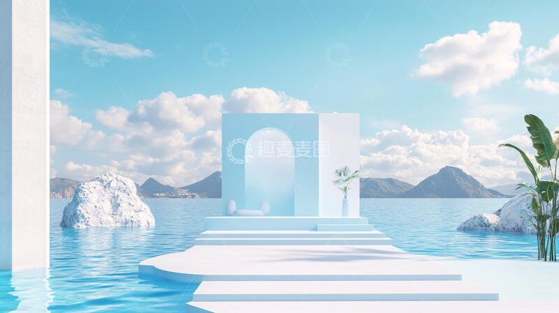 高清大图下载【趣麦麦图】超现实泳池场景水面蓝色