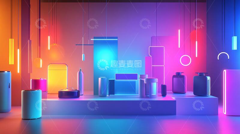 高清大图下载【趣麦麦图】-霓虹灯堆景平台潮流舞台