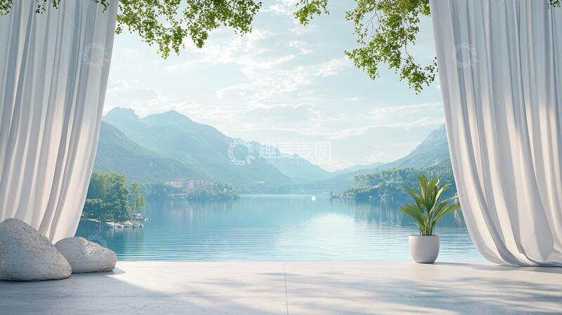 高清大图下载【趣麦麦图】江景水景房产宽幅背景