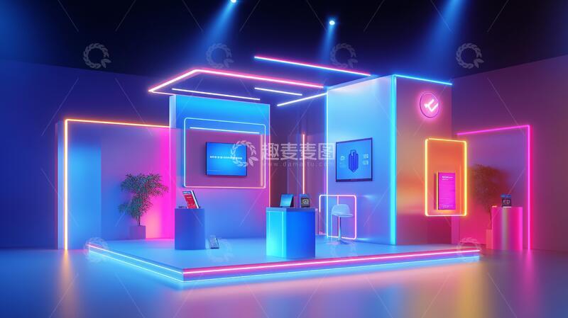 高清大图下载【趣麦麦图】霓虹灯展台展台场景展会
