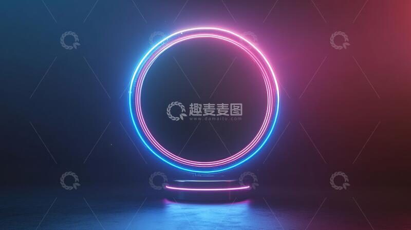 高清大图下载【趣麦麦图】霓虹灯展台圆形场景平台