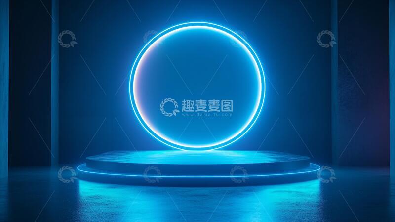 高清大图下载【趣麦麦图】霓虹灯展台圆形舞台蓝色