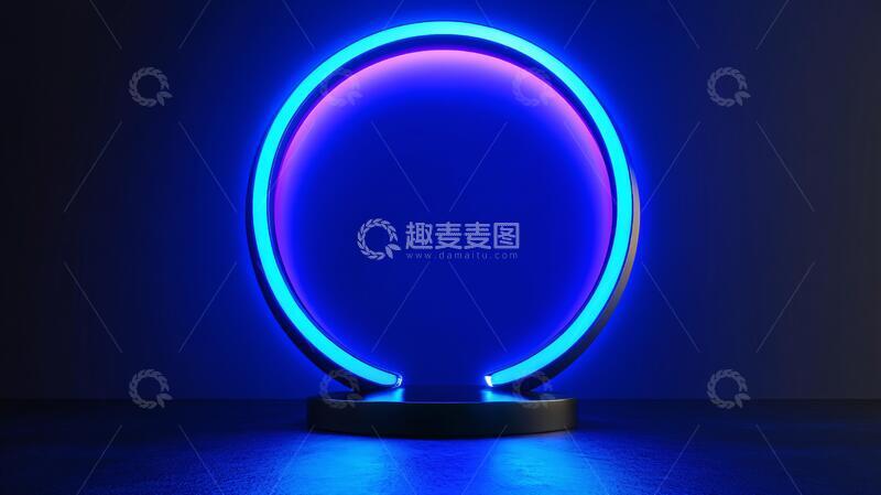 高清大图下载【趣麦麦图】霓虹灯展台圆形场景蓝色