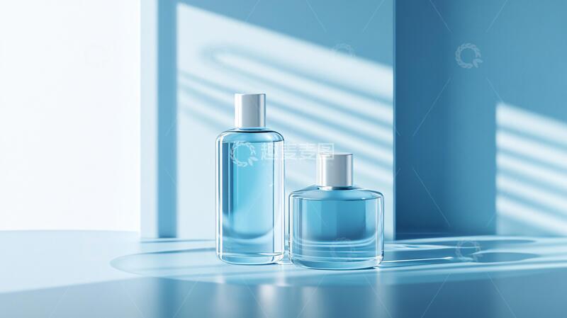 高清大图下载【趣麦麦图】护肤品渲染蓝色模型场景