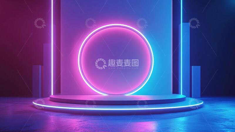 高清大图下载【趣麦麦图】霓虹灯展台舞台粉色平台3