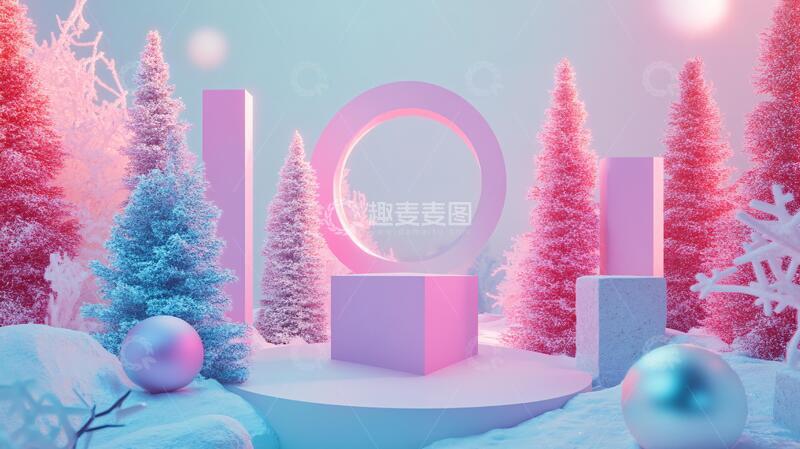 高清大图下载【趣麦麦图】冬季美陈圣诞粉色冬天