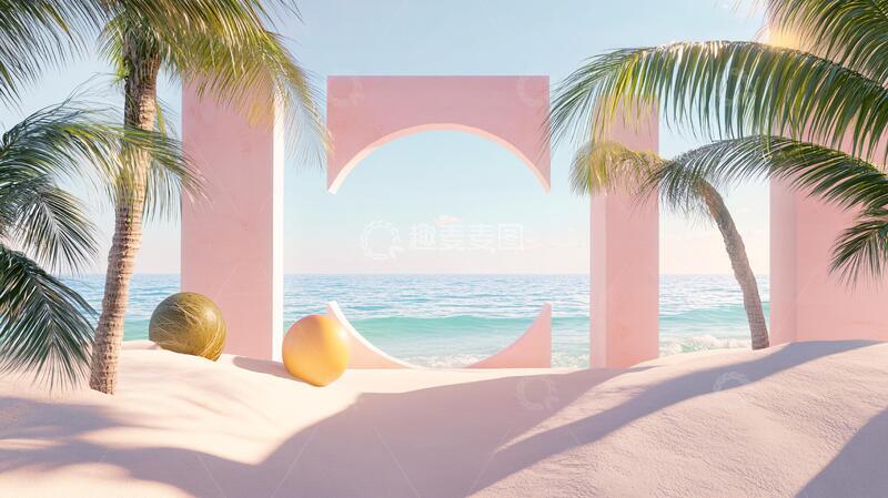 高清大图下载【趣麦麦图】海边美陈场景橱窗背景