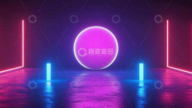 高清大图下载【趣麦麦图】霓虹灯展台粉色舞台场景1