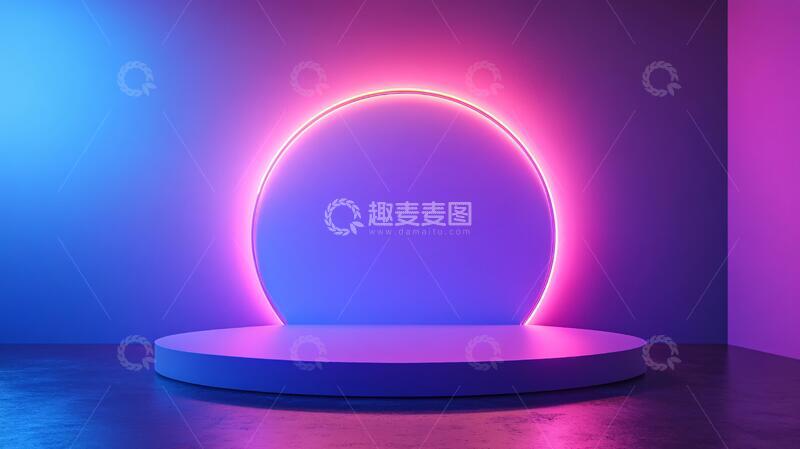 高清大图下载【趣麦麦图】霓虹灯展台平台场景粉色