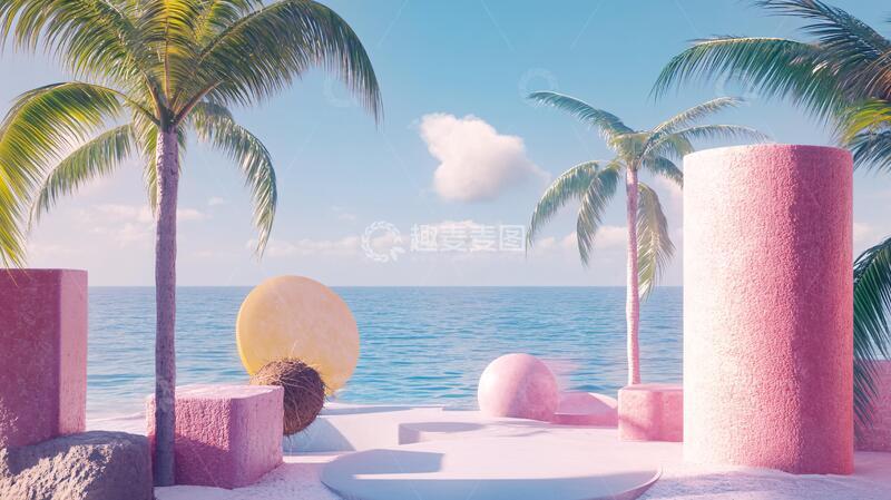 高清大图下载【趣麦麦图】海边美陈平台粉色海景