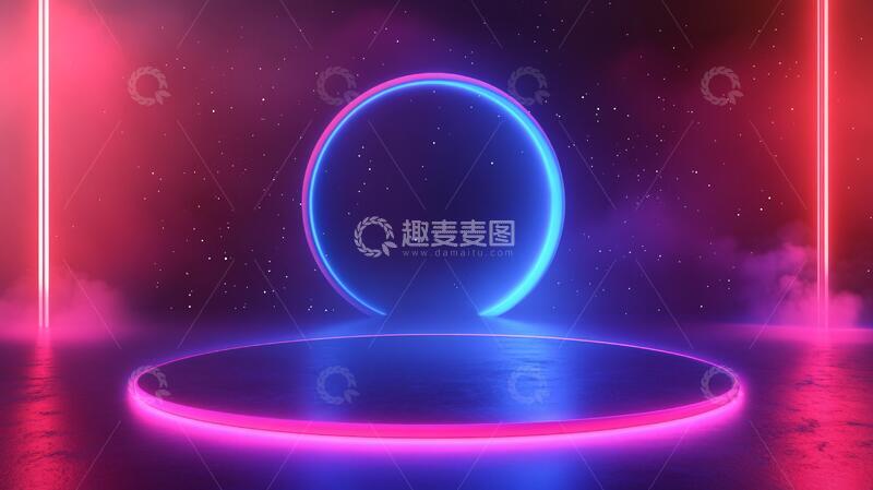 高清大图下载【趣麦麦图】霓虹灯展台舞台平台粉色2