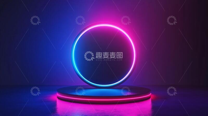 高清大图下载【趣麦麦图】霓虹灯展台圆形平台场景1