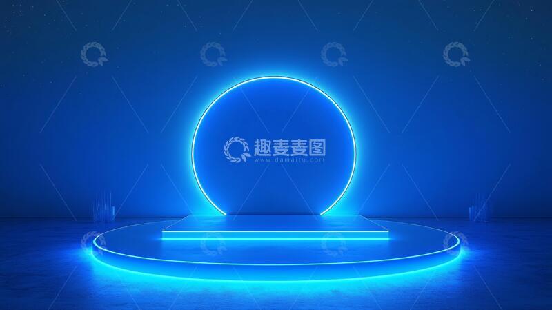 高清大图下载【趣麦麦图】霓虹灯展台蓝色讲台舞台