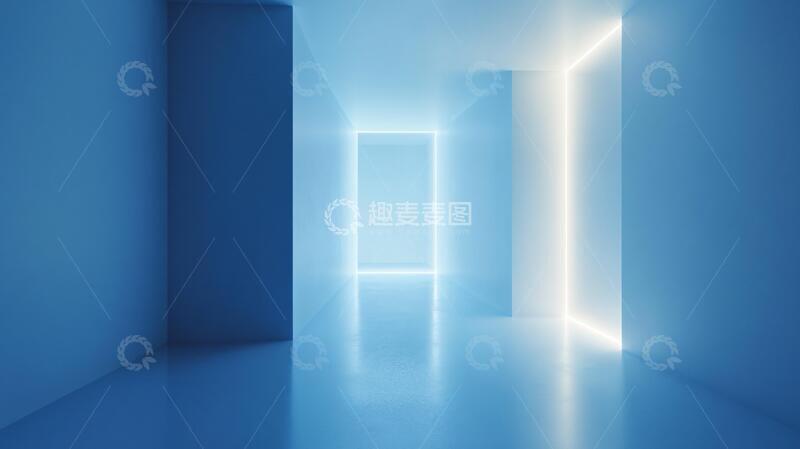 高清大图下载【趣麦麦图】蓝色画廊走廊场景画廊