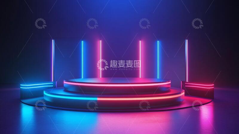 高清大图下载【趣麦麦图】霓虹灯展台舞台平台讲台
